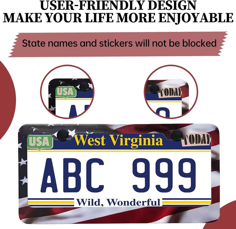 LIN KANG Patriotic American Flag License Plate Frame Holder - 2 Pack Universal Aluminum Matte Stripe US Flag Gloss Car Plate Frame Covers with 2 Holes and Free Screws Fasteners Caps - Image 5